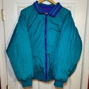 90s Reversible Teal and Blue Bomber Jacket Men’s Size Large
